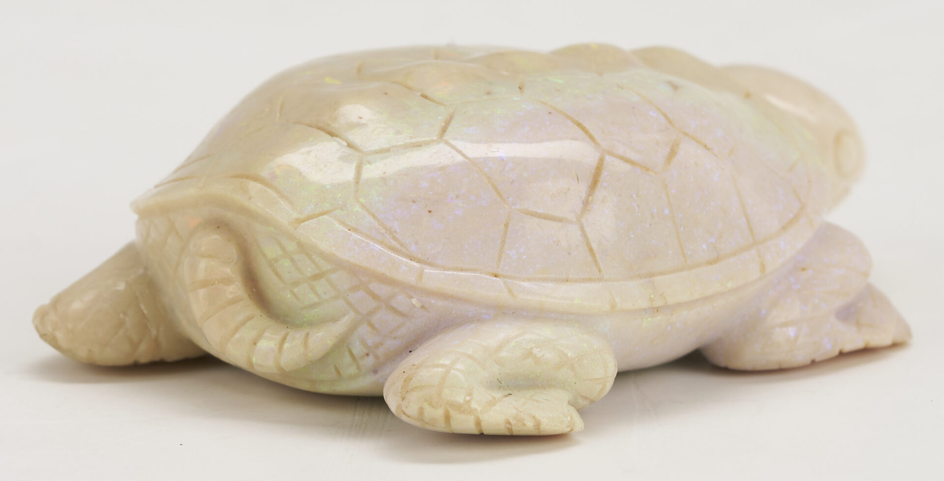 Lot 1: 2 Snuff Bottles: Opal Turtle Form and Jade