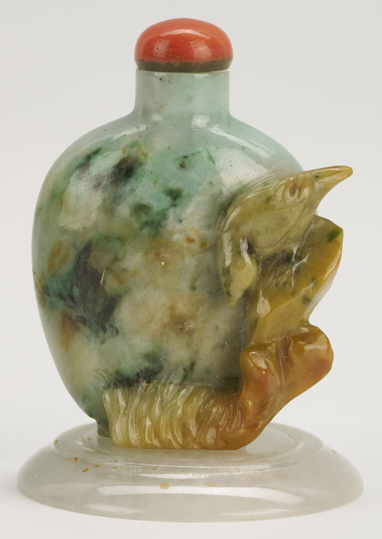 Lot 1: 2 Snuff Bottles: Opal Turtle Form and Jade