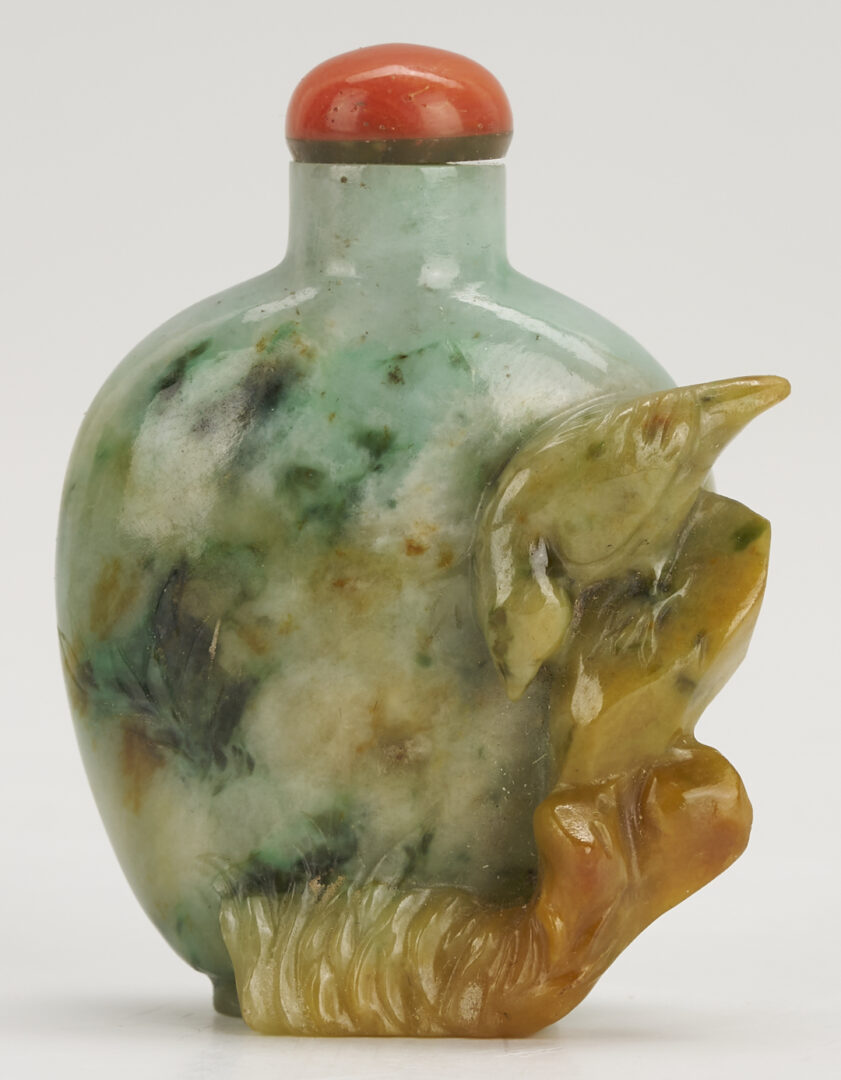 Lot 1: 2 Snuff Bottles: Opal Turtle Form and Jade
