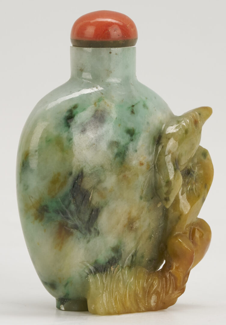 Lot 1: 2 Snuff Bottles: Opal Turtle Form and Jade