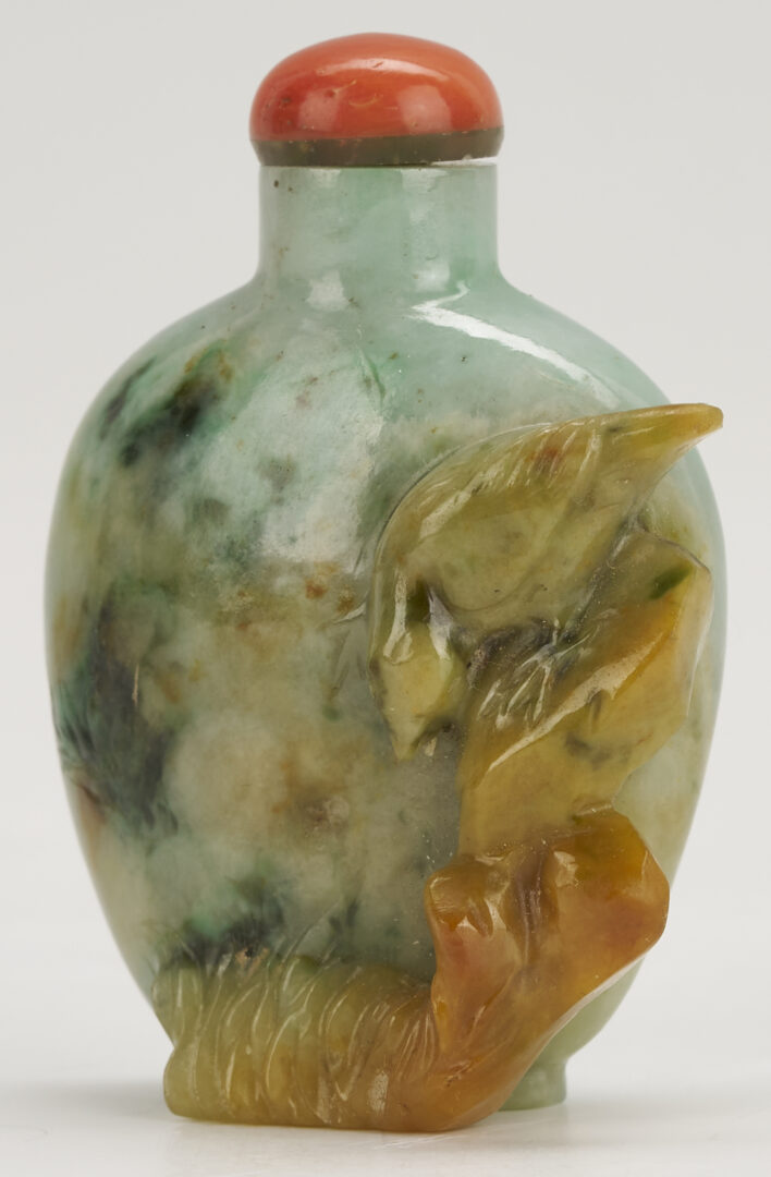 Lot 1: 2 Snuff Bottles: Opal Turtle Form and Jade