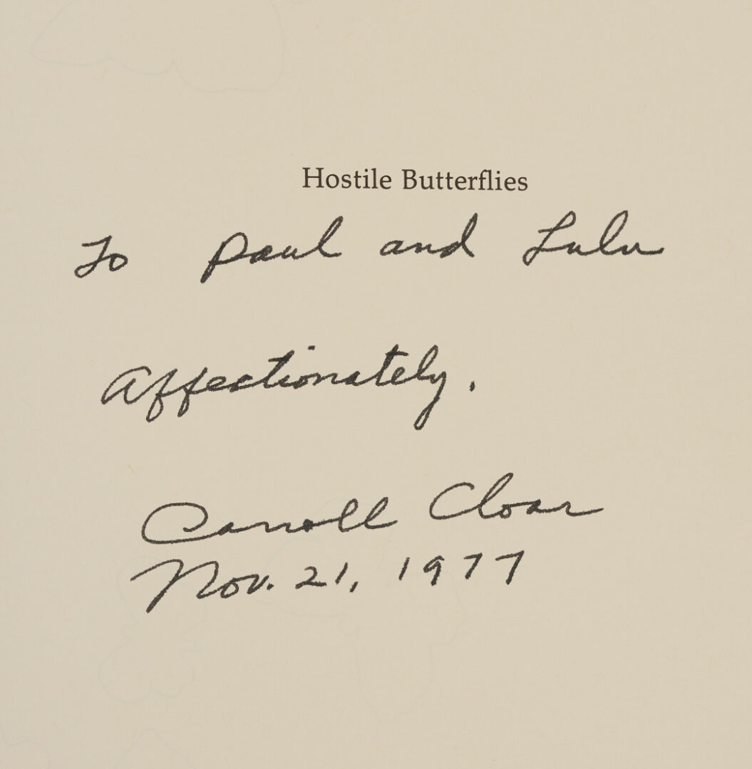 Lot 206: Carrol Cloar Drawing, Skinny Dipping, Plus Signed Hostile Butterflies Book