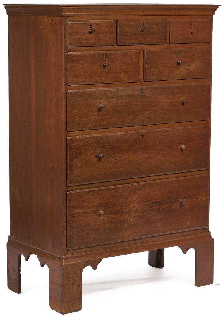 Lot 209: East TN Chippendale Tall Chest, Documented MESDA, Art & Mystery