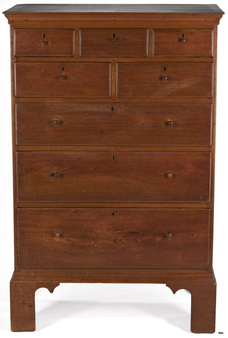 Lot 209: East TN Chippendale Tall Chest, Documented MESDA, Art & Mystery