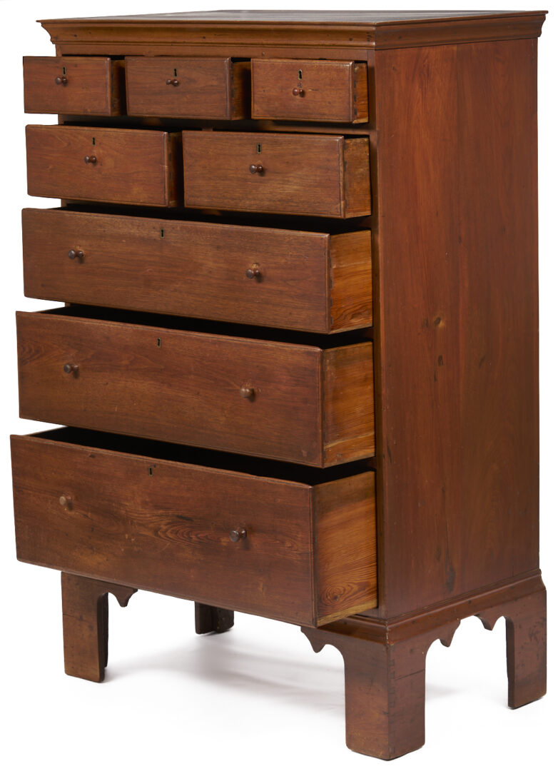 Lot 209: East TN Chippendale Tall Chest, Documented MESDA, Art & Mystery