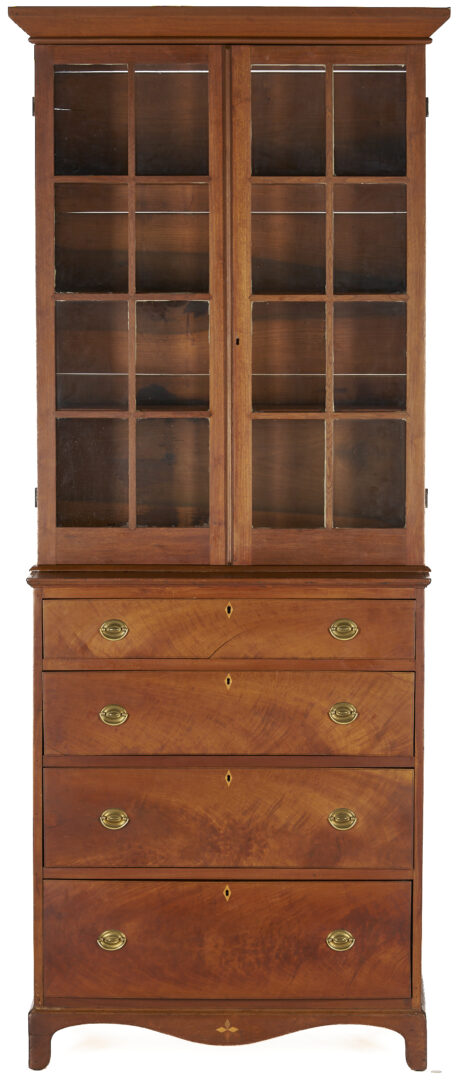 Lot 214: Southern Bookcase with Hepplewhite Inlaid Chest of Drawers