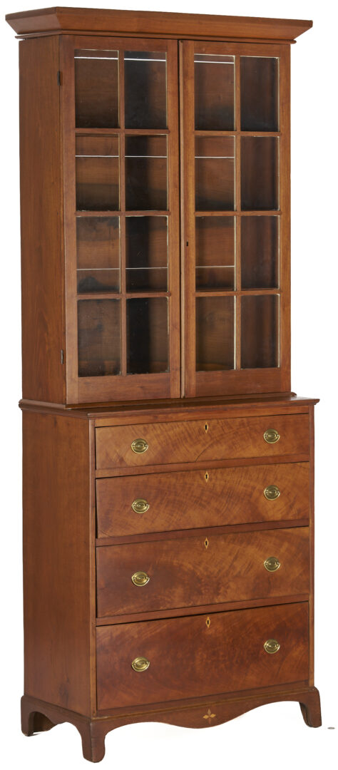 Lot 214: Southern Bookcase with Hepplewhite Inlaid Chest of Drawers