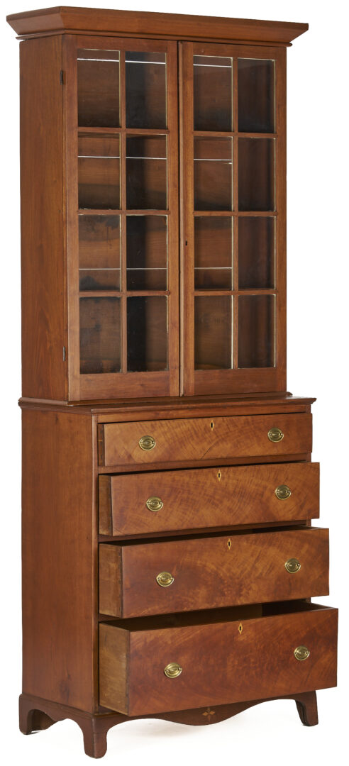 Lot 214: Southern Bookcase with Hepplewhite Inlaid Chest of Drawers