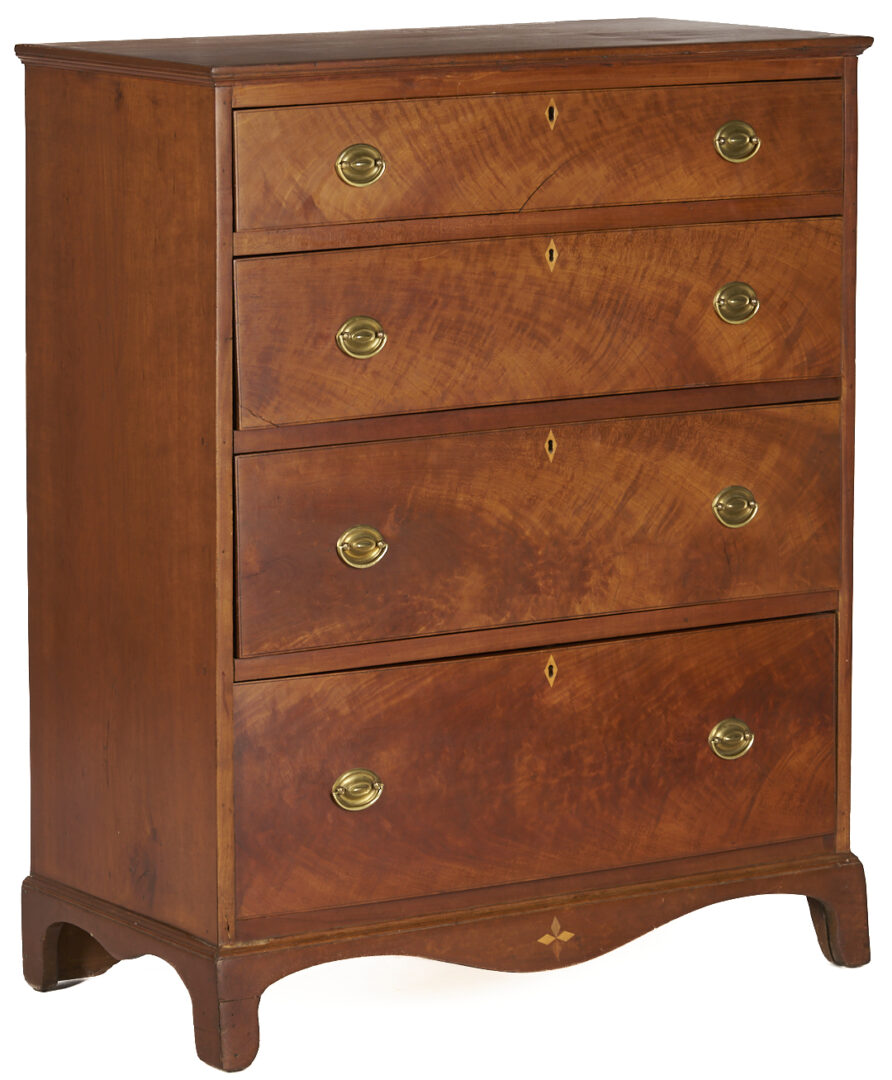 Lot 214: Southern Bookcase with Hepplewhite Inlaid Chest of Drawers