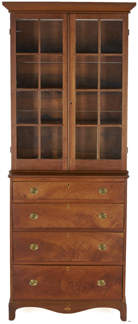 Lot 214: Southern Bookcase with Hepplewhite Inlaid Chest of Drawers