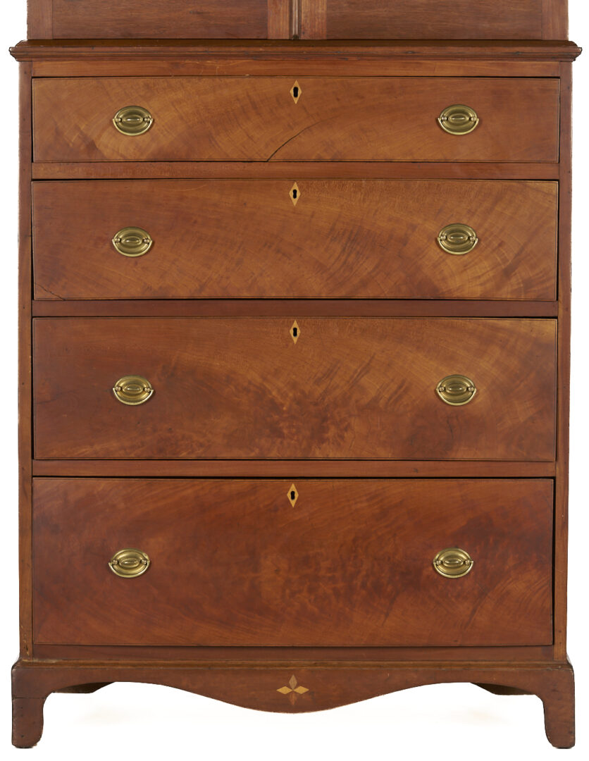Lot 214: Southern Bookcase with Hepplewhite Inlaid Chest of Drawers