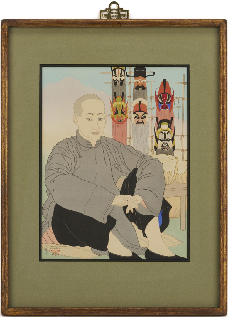 Lot 21: 2 Paul Jacoulet Woodblock Prints, Enfants Des Yeus Jaunes & Vendeur De Masques Chinois