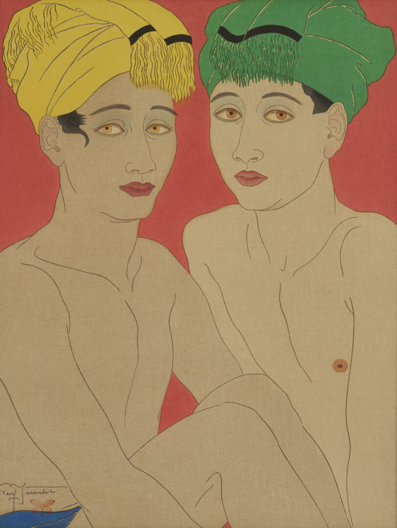 Lot 21: 2 Paul Jacoulet Woodblock Prints, Enfants Des Yeus Jaunes & Vendeur De Masques Chinois