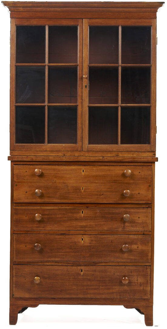 Lot 220: Southern Federal Cherry Butler’s Desk and Bookcase with Inlay, Poss. VA