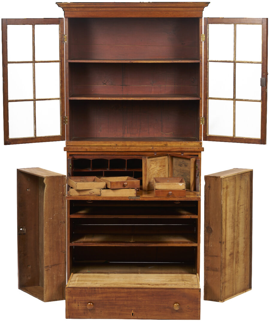 Lot 220: Southern Federal Cherry Butler’s Desk and Bookcase with Inlay, Poss. VA