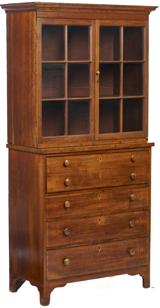 Lot 220: Southern Federal Cherry Butler’s Desk and Bookcase with Inlay, Poss. VA