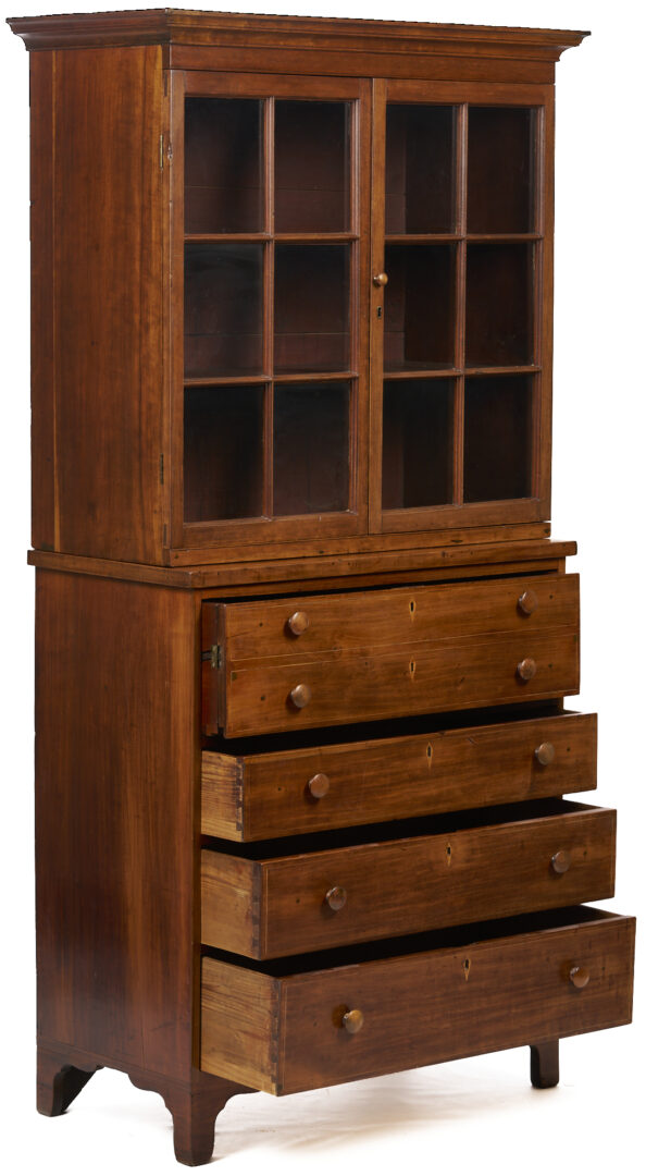 Lot 220: Southern Federal Cherry Butler’s Desk and Bookcase with Inlay, Poss. VA