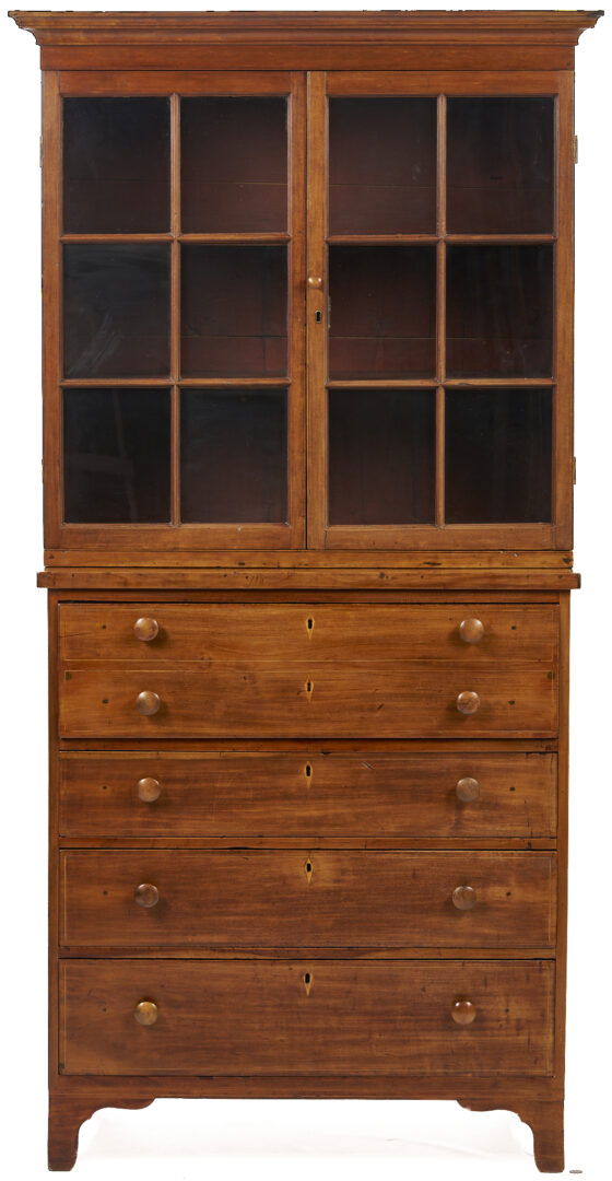 Lot 220: Southern Federal Cherry Butler’s Desk and Bookcase with Inlay, Poss. VA