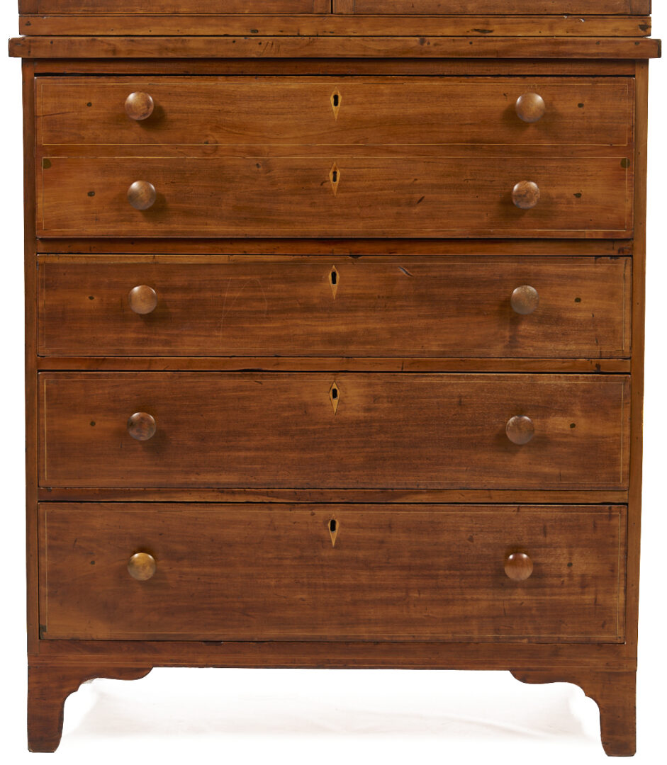 Lot 220: Southern Federal Cherry Butler’s Desk and Bookcase with Inlay, Poss. VA