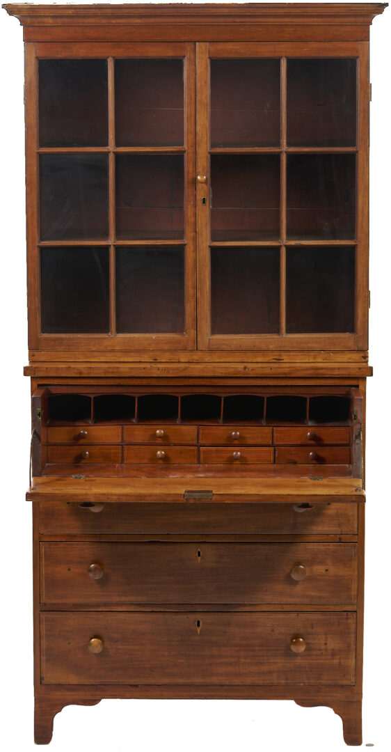 Lot 220: Southern Federal Cherry Butler’s Desk and Bookcase with Inlay, Poss. VA