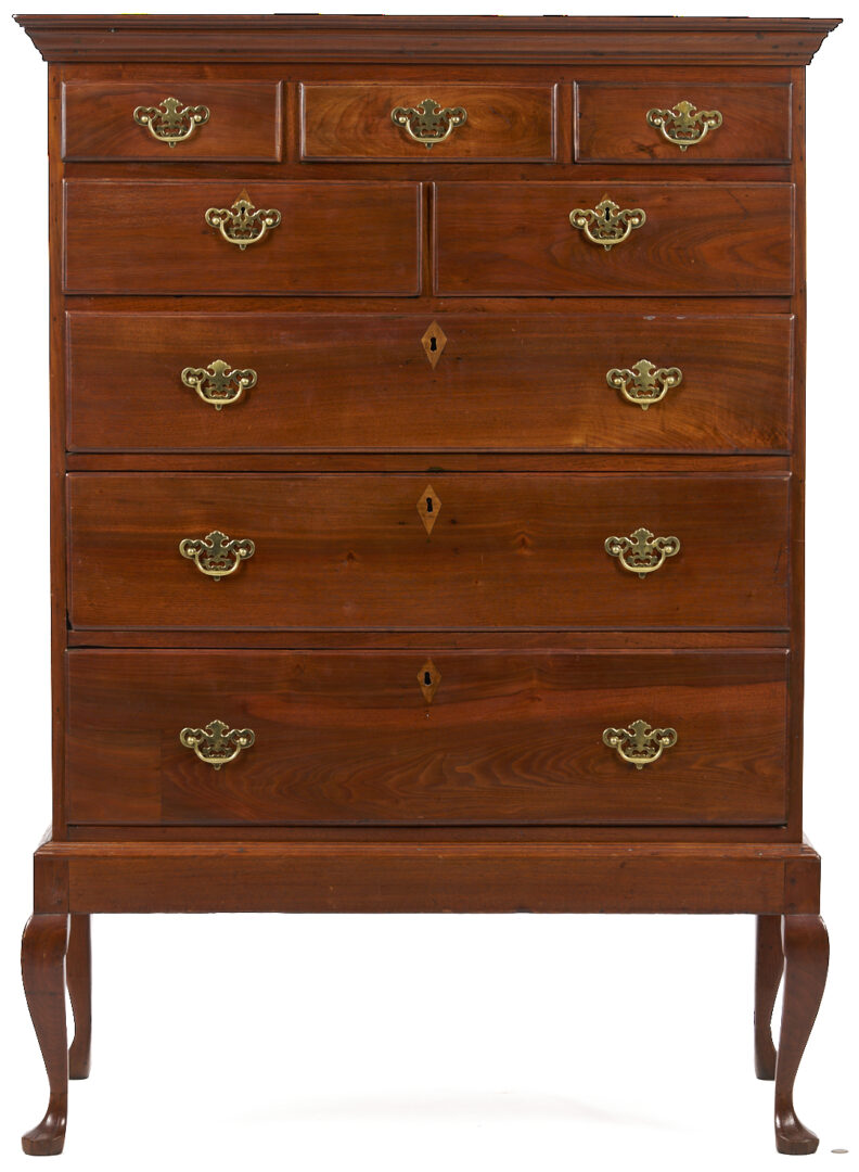 Lot 221: Southern Walnut High Chest on Frame w/ Cabriole Legs, poss. VA