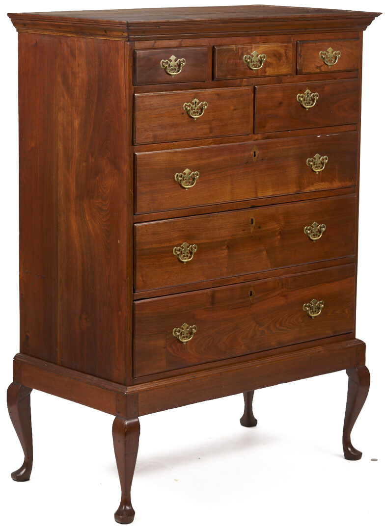 Lot 221: Southern Walnut High Chest on Frame w/ Cabriole Legs, poss. VA