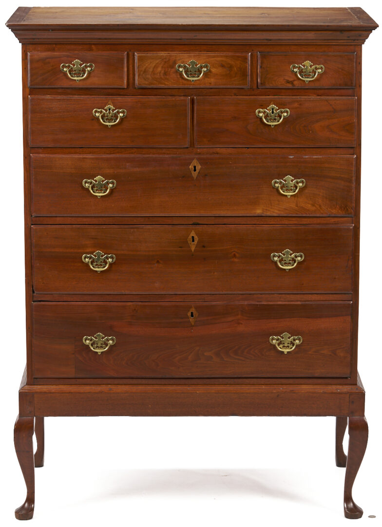 Lot 221: Southern Walnut High Chest on Frame w/ Cabriole Legs, poss. VA
