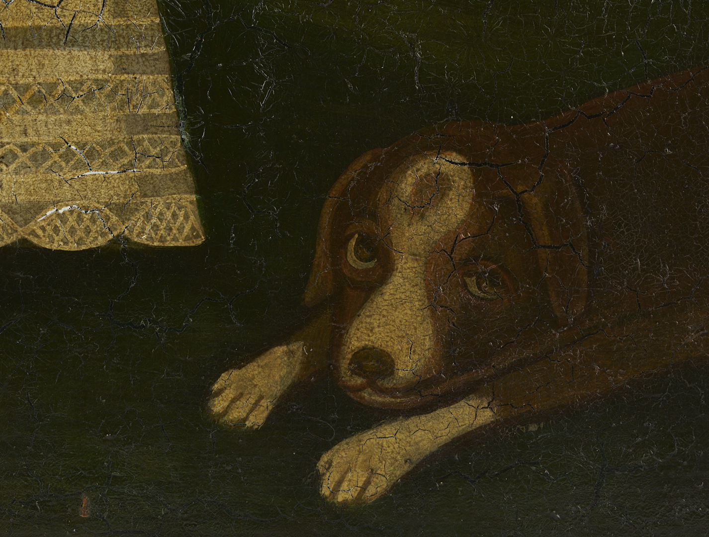 Lot 225: American 19th c. Folk Art Oil Painting, Girl & Dog in a Landscape