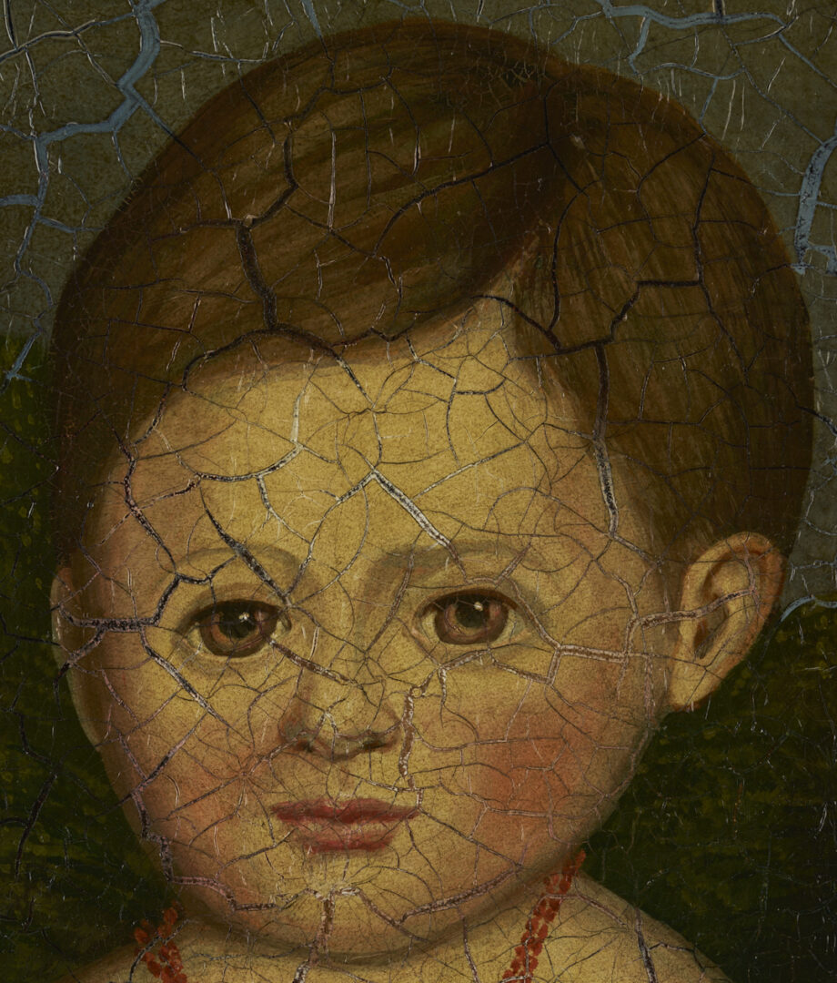 Lot 225: American 19th c. Folk Art Oil Painting, Girl & Dog in a Landscape