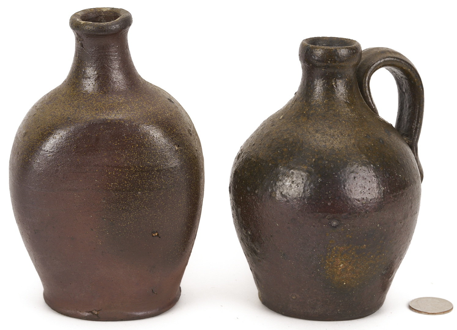 Lot 231: Two TN Minature Stoneware Pottery Forms, Bottle and Jug