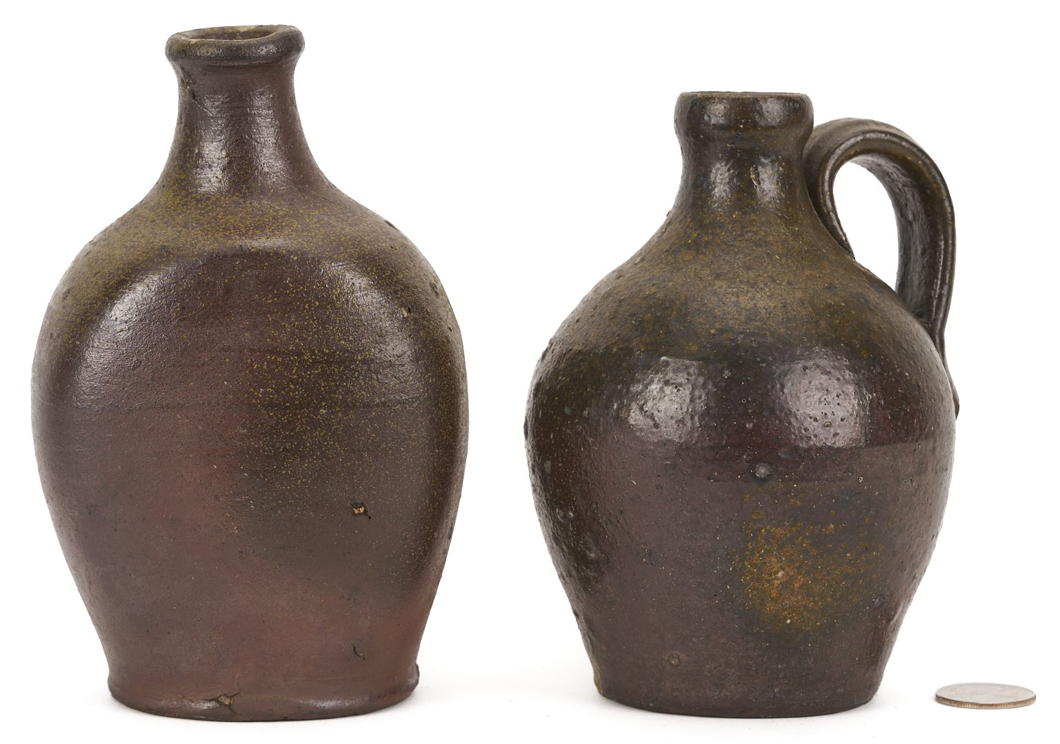 Lot 231: Two TN Minature Stoneware Pottery Forms, Bottle and Jug