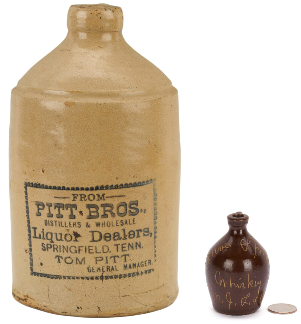 Lot 237: Tennessee Pitt Bros. 1-Gal. Whiskey Jug plus Cave Springs Miniature Jug