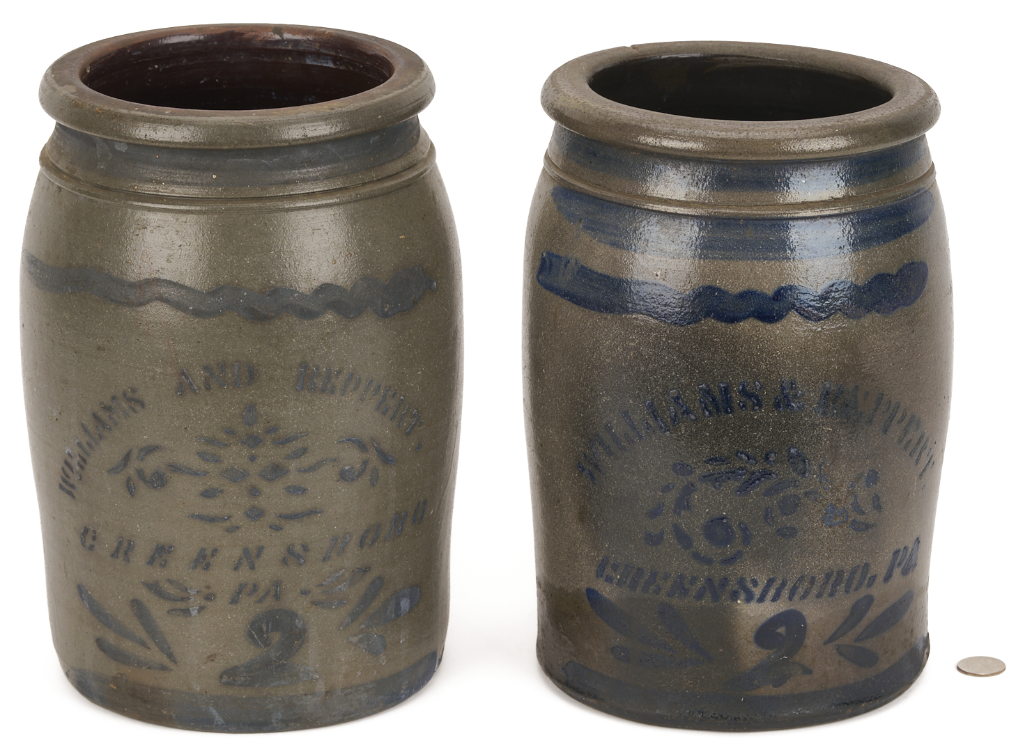 Lot 238: 2 PA Cobalt Decorated Stoneware Jars, Williams & Reppert