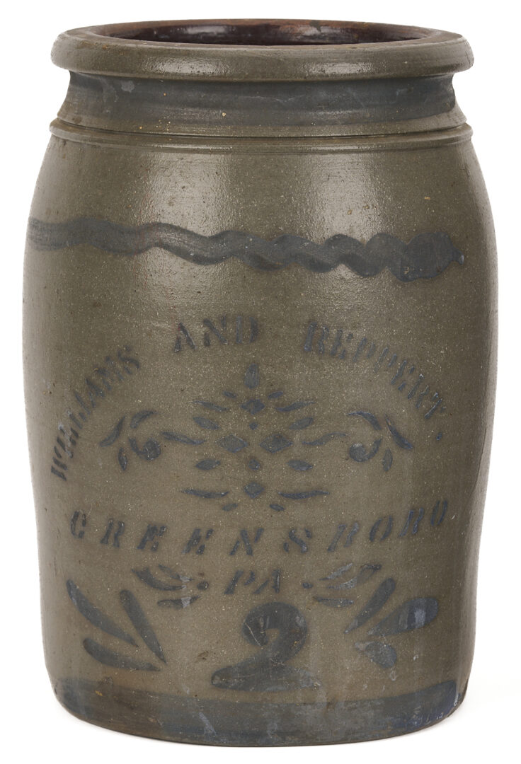 Lot 238: 2 PA Cobalt Decorated Stoneware Jars, Williams & Reppert