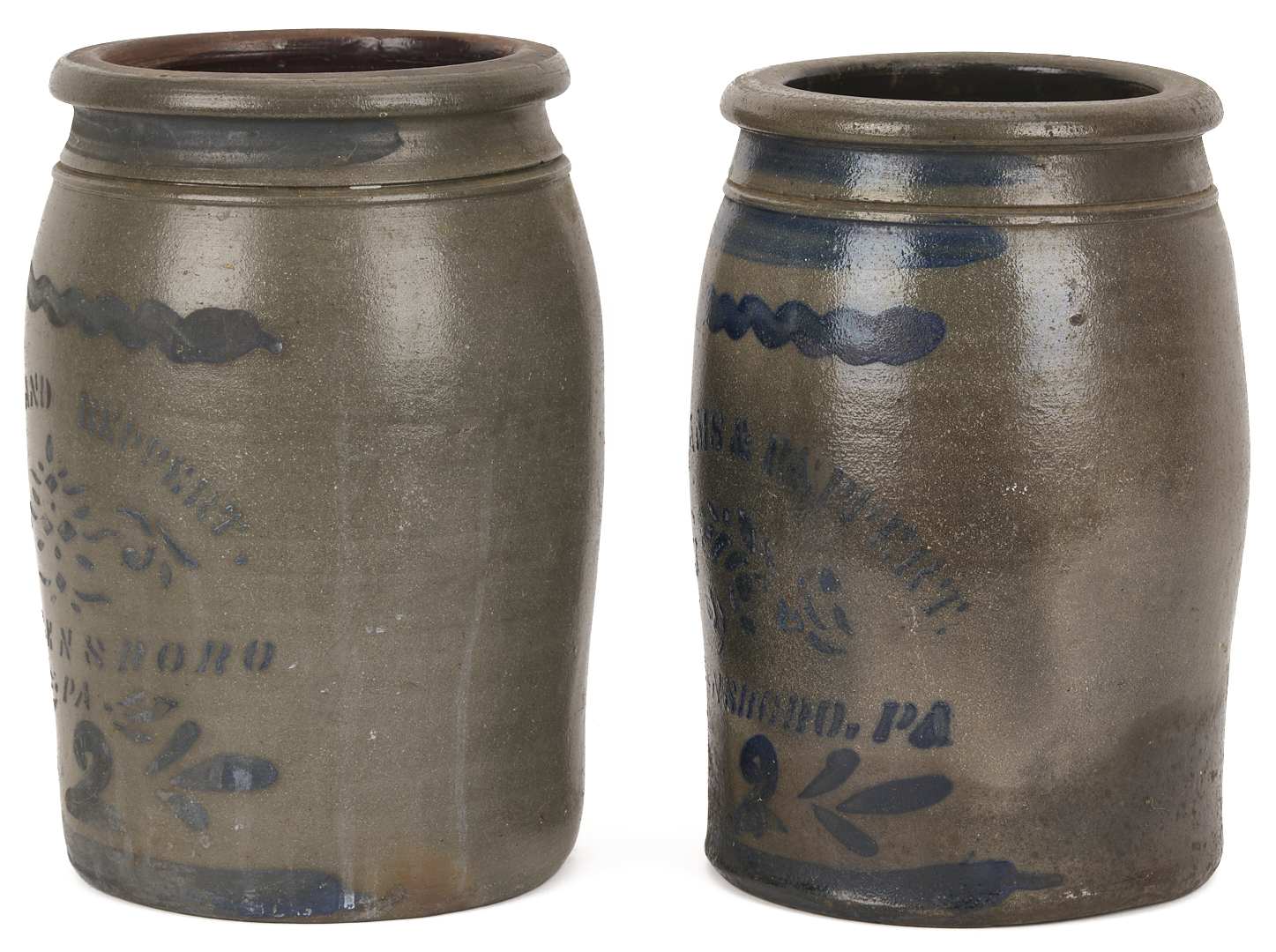 Lot 238: 2 PA Cobalt Decorated Stoneware Jars, Williams & Reppert