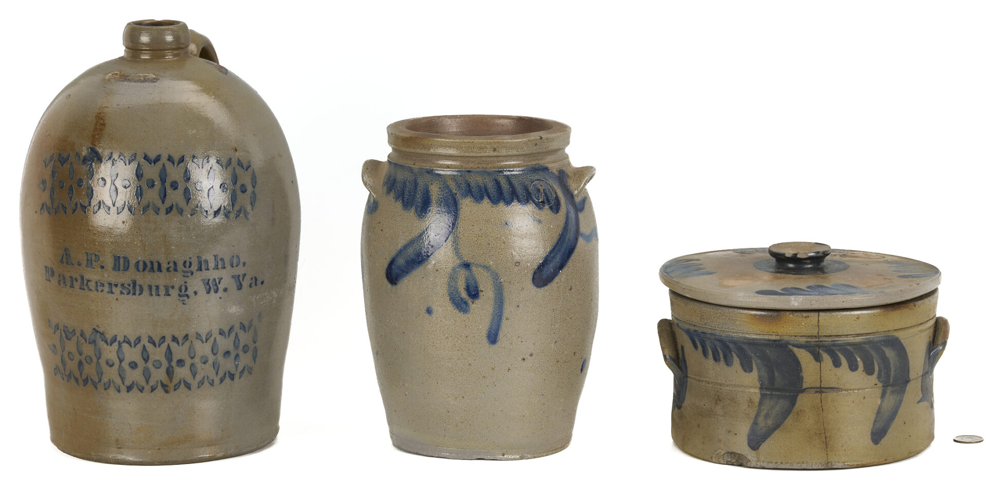 Lot 239: 3 Cobalt Decorated Stoneware Items, incl. Donaghho