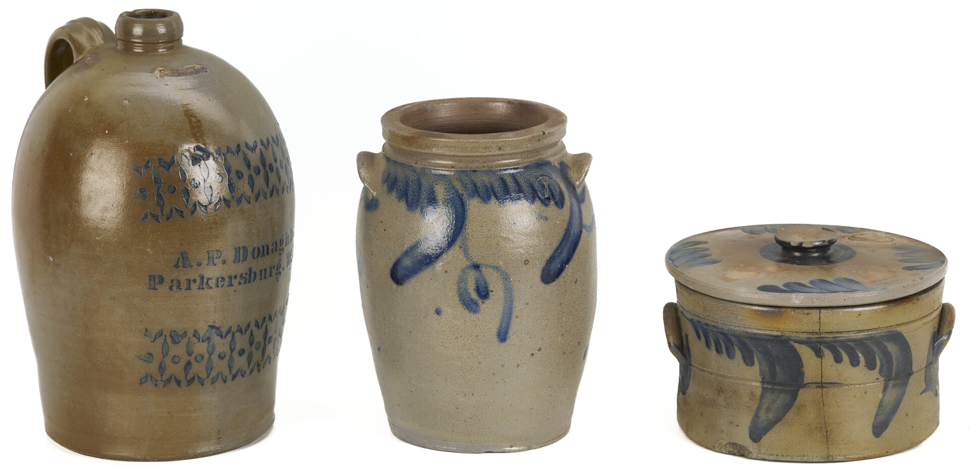 Lot 239: 3 Cobalt Decorated Stoneware Items, incl. Donaghho