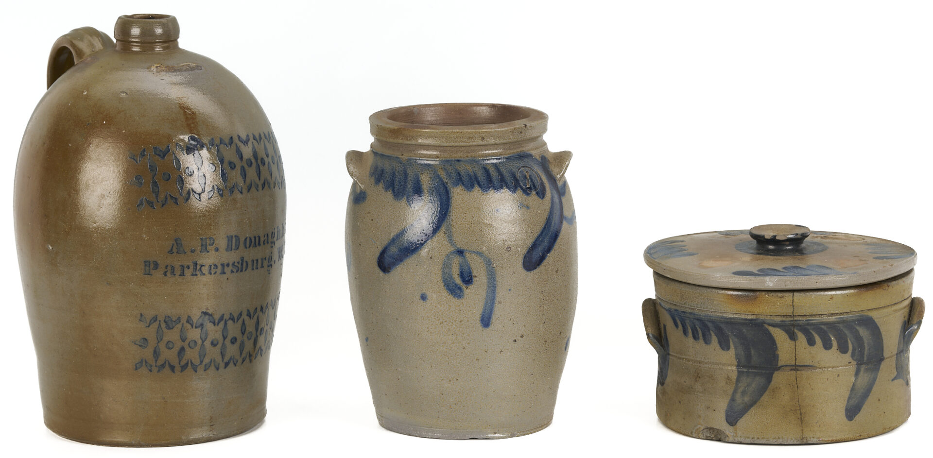 Lot 239: 3 Cobalt Decorated Stoneware Items, incl. Donaghho