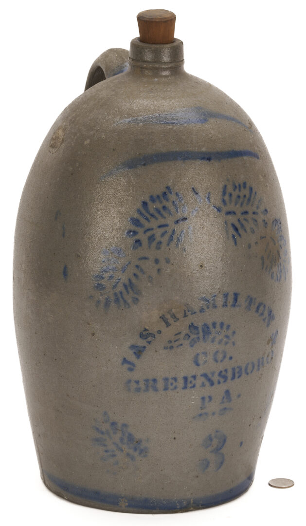 Lot 240: Jas. Hamilton Greensboro PA Jug, 3 Gallon Ovoid Form
