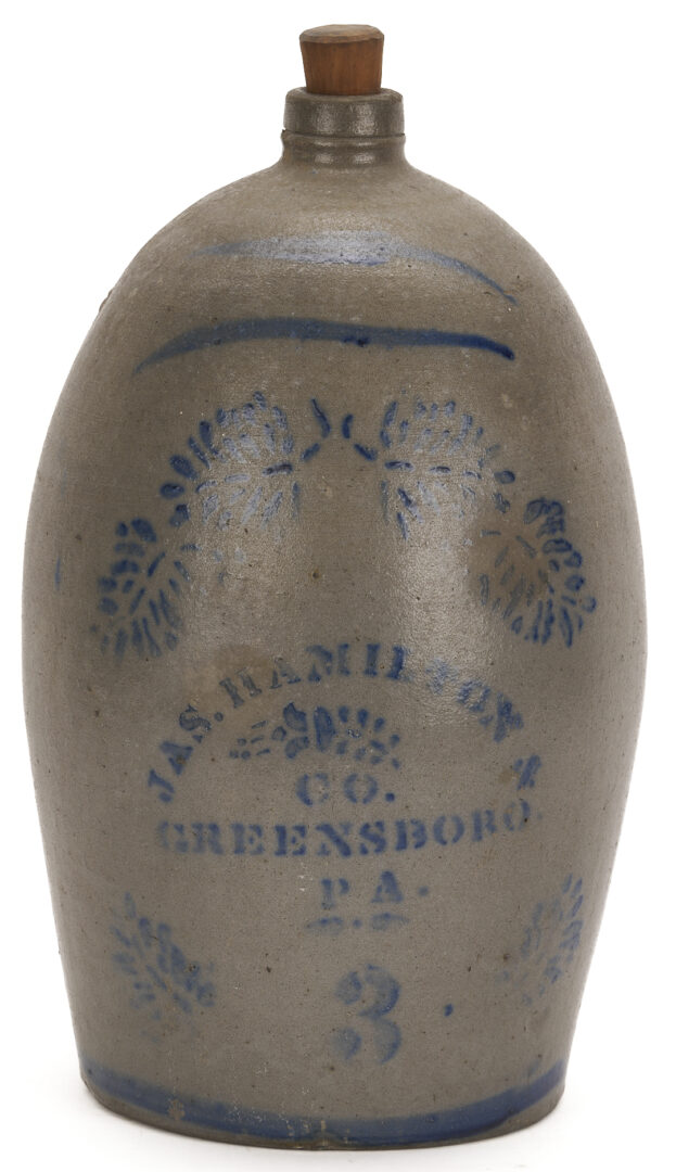 Lot 240: Jas. Hamilton Greensboro PA Jug, 3 Gallon Ovoid Form