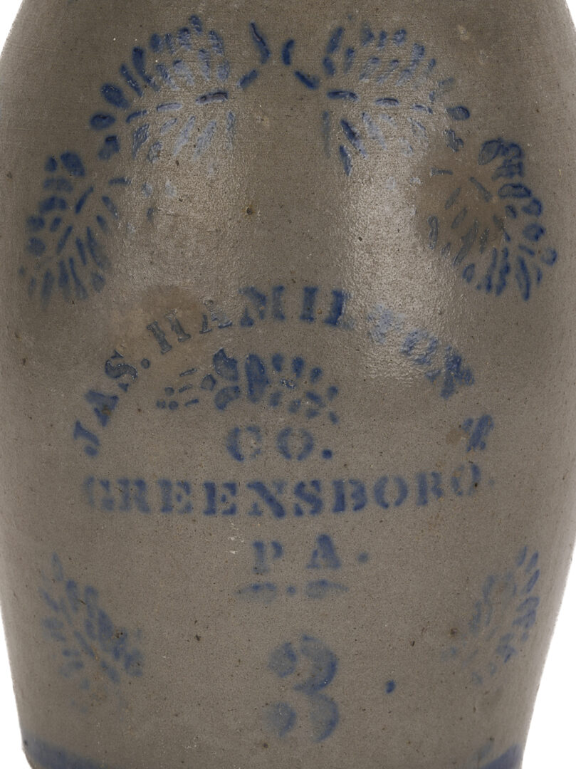 Lot 240: Jas. Hamilton Greensboro PA Jug, 3 Gallon Ovoid Form