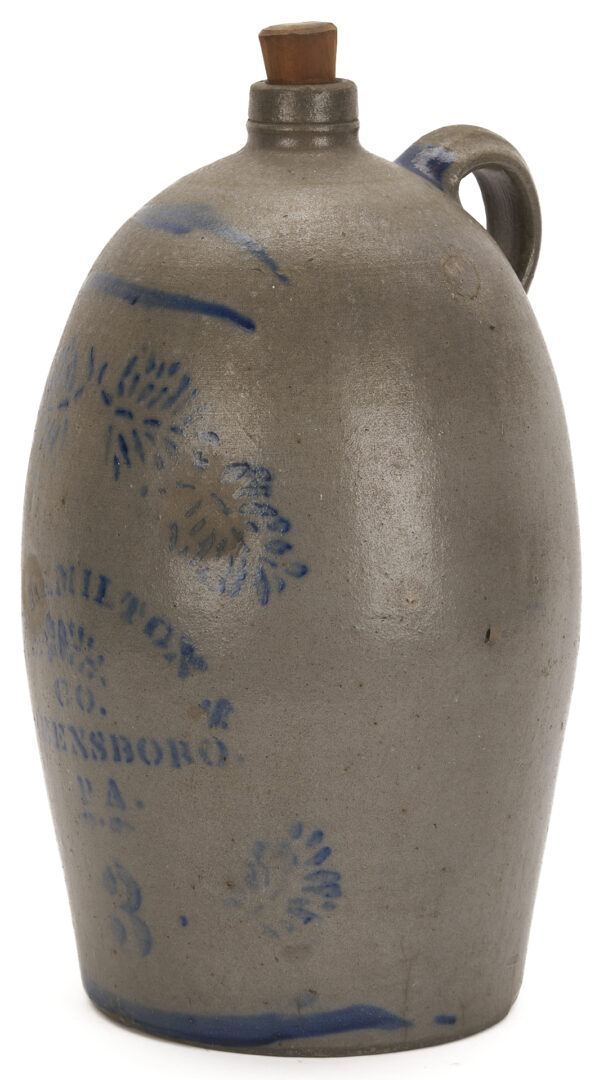 Lot 240: Jas. Hamilton Greensboro PA Jug, 3 Gallon Ovoid Form