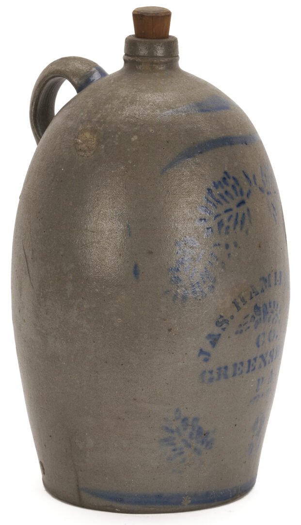 Lot 240: Jas. Hamilton Greensboro PA Jug, 3 Gallon Ovoid Form