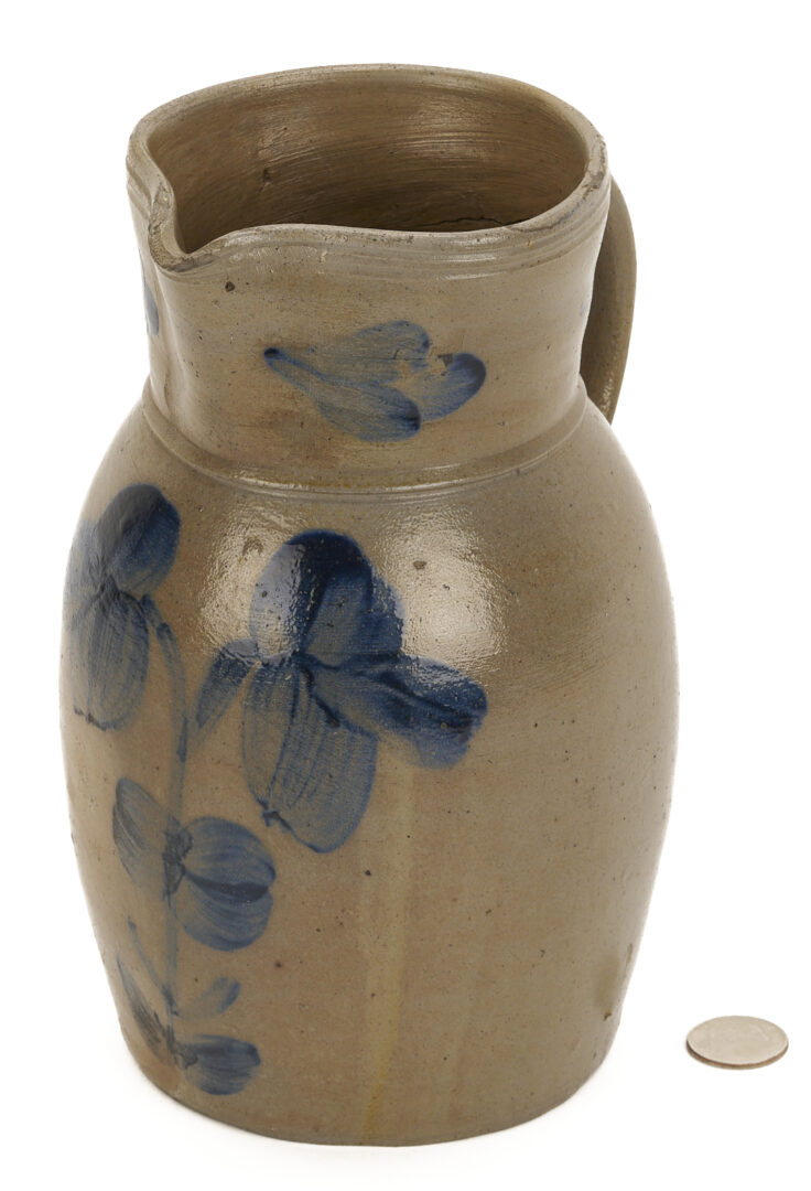 Lot 242: Cobalt Decorated Stoneware Pitcher, attrib. Peter Herrmann, Baltimore