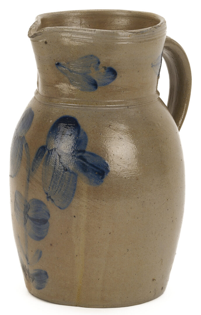 Lot 242: Cobalt Decorated Stoneware Pitcher, attrib. Peter Herrmann, Baltimore