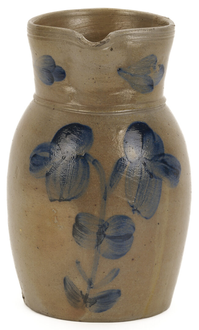 Lot 242: Cobalt Decorated Stoneware Pitcher, attrib. Peter Herrmann, Baltimore