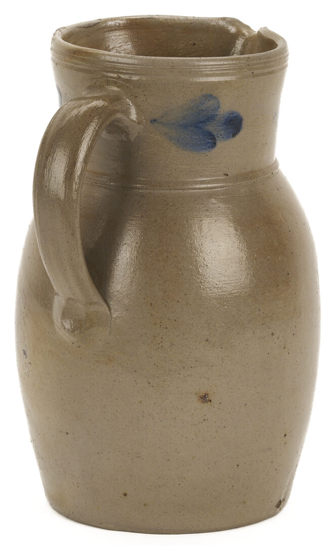 Lot 242: Cobalt Decorated Stoneware Pitcher, attrib. Peter Herrmann, Baltimore