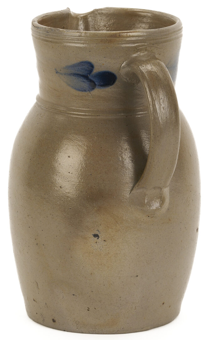 Lot 242: Cobalt Decorated Stoneware Pitcher, attrib. Peter Herrmann, Baltimore