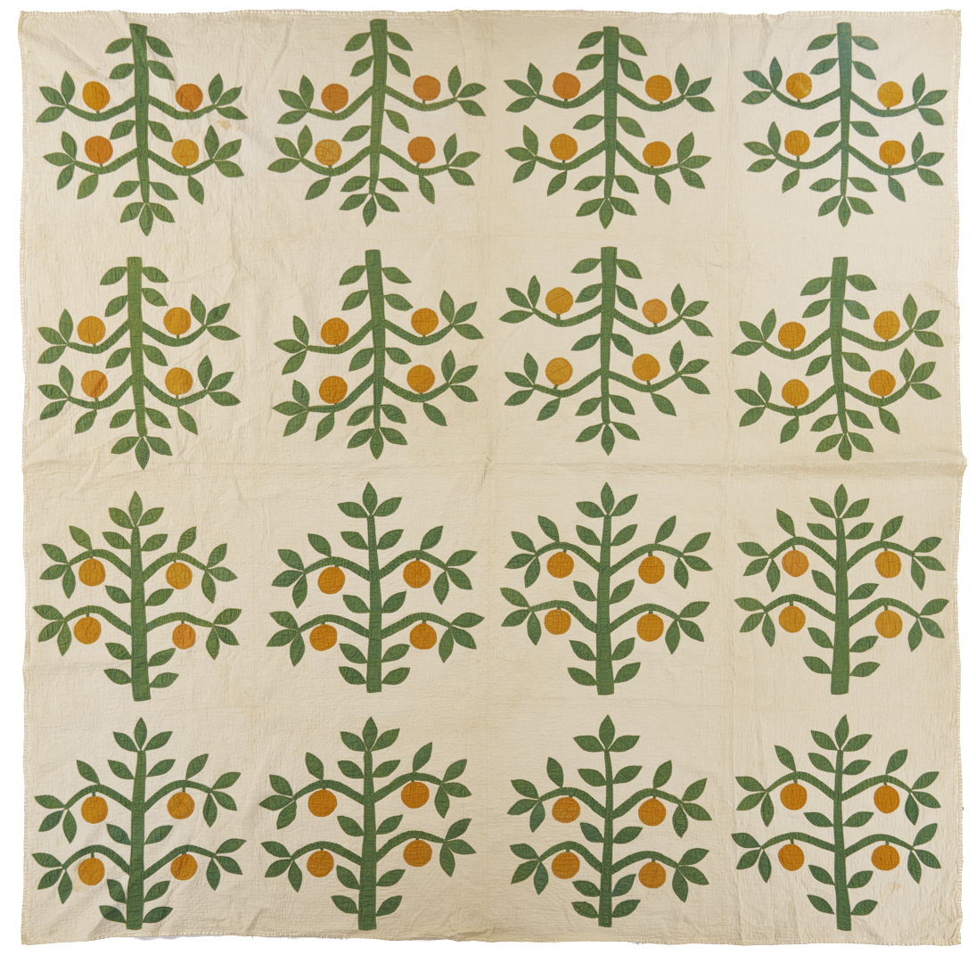 Lot 245: American Folk Art Orange Tree Quilt, Mid 19th C.