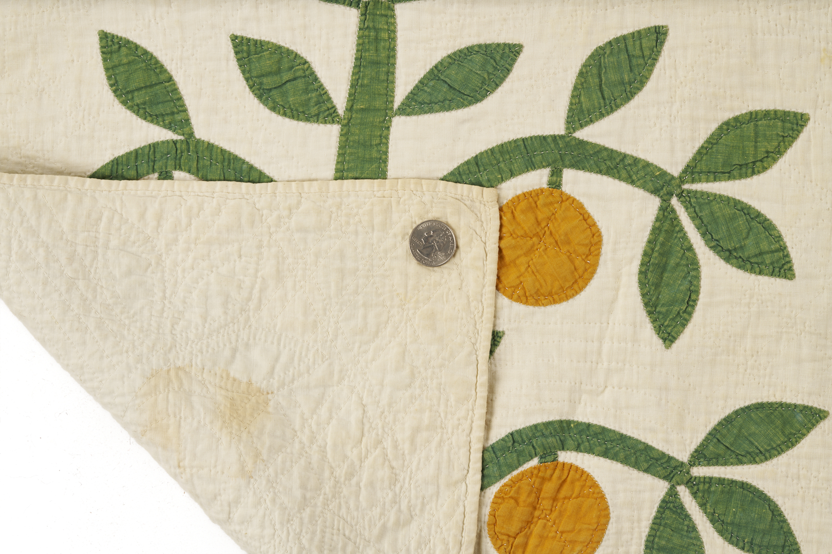 Lot 245: American Folk Art Orange Tree Quilt, Mid 19th C.